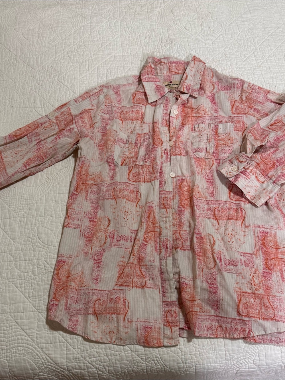 Woolrich Pink and Orange Patterned Button-Down Shirt